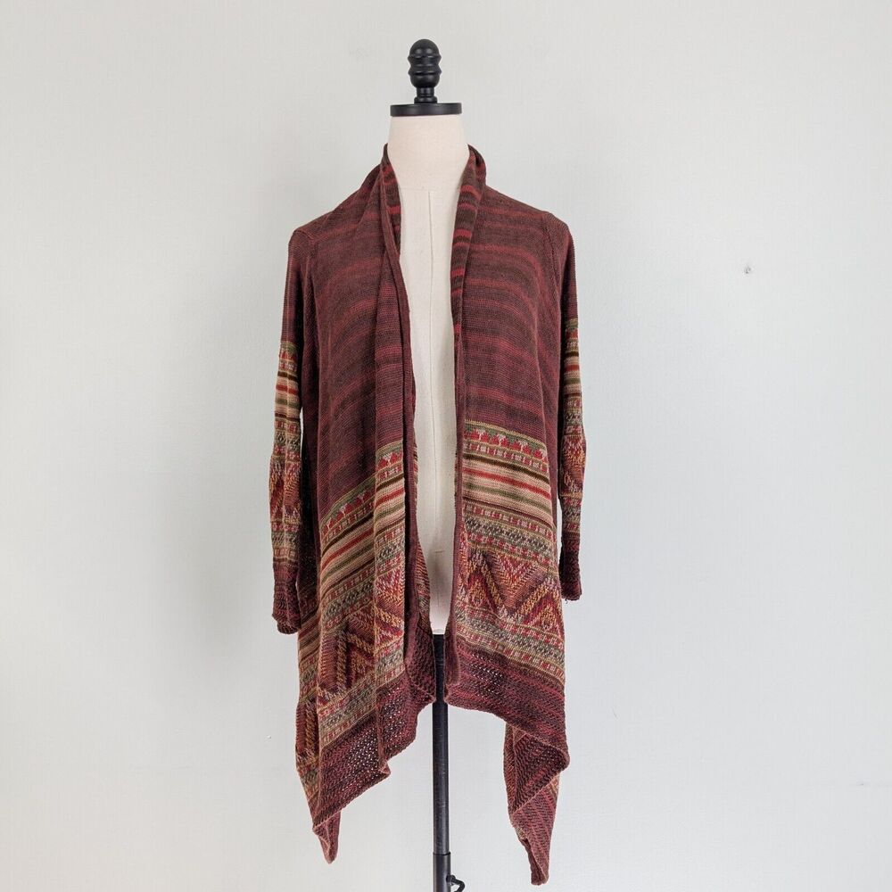 Lauren Ralph Lauren Cardigan Sweater Petite S Brown Linen Boho Western Wrap Long